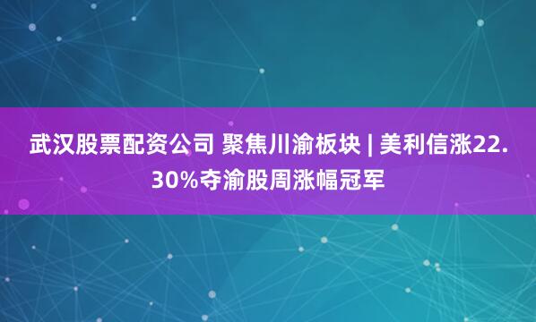武汉股票配资公司 聚焦川渝板块 | 美利信涨22.30%夺渝股周涨幅冠军