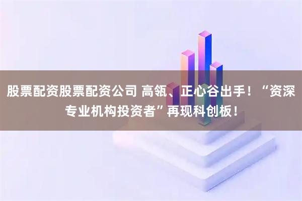 股票配资股票配资公司 高瓴、正心谷出手！“资深专业机构投资者”再现科创板！